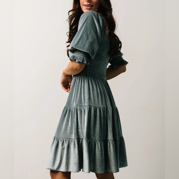 Baltic Born Smocked Velvet Stretchy Short Blue Dress Small - Picture 3 of 6